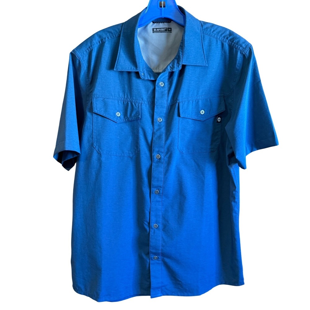 Hi-Tec Medium Hiking Shirt Short Sleeve Button Up Outdoor Casual Blue Size M